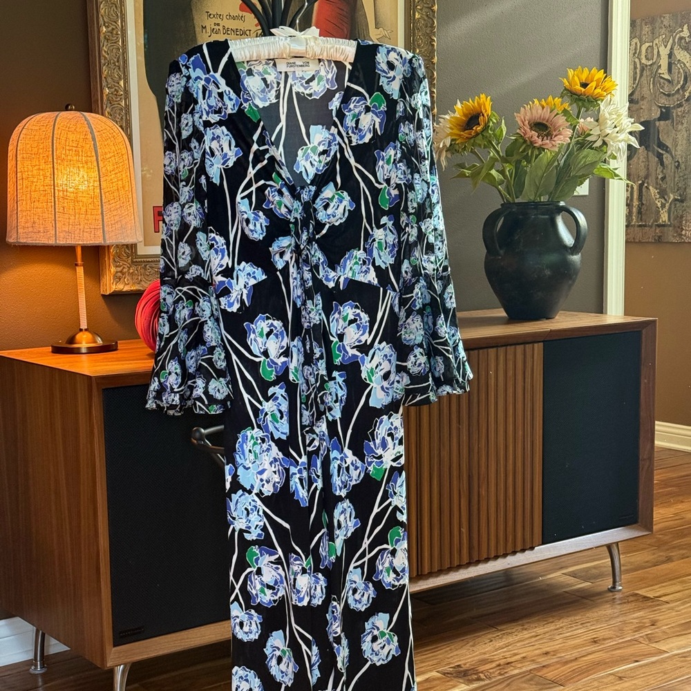 Floral Black and Blue Dress by Diane Von Furstenberg
